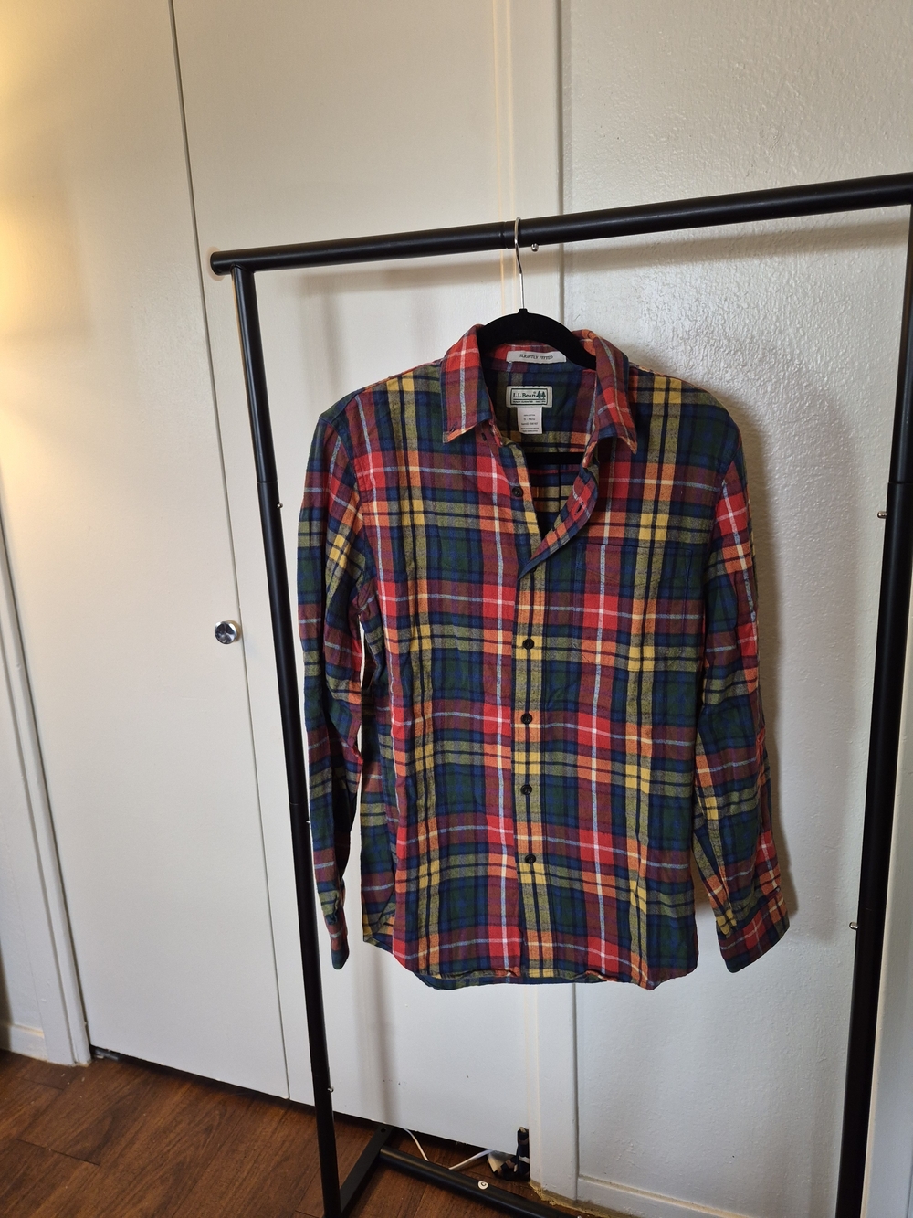 L.L. Bean Men's Red, Green & Yellow Flannel Shirt
